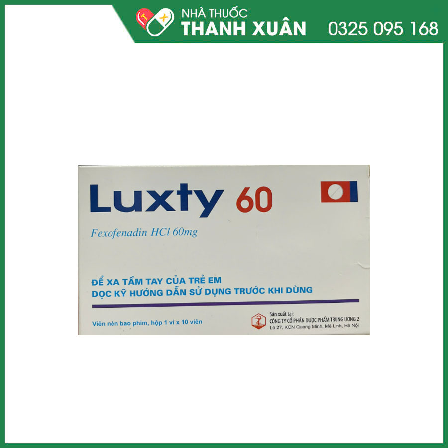 Luxty 60 thuốc điều trị viêm mũi dị ứng theo mùa, mày đay mạn tính vô căn